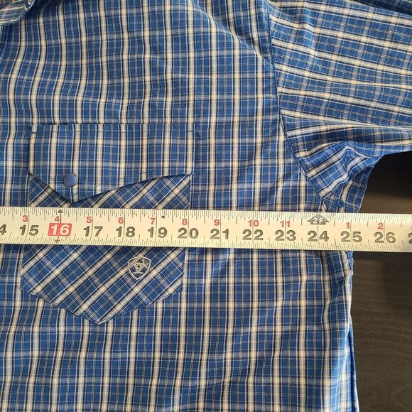 Ariat Pro Series Iverness Performance Snap Shirt Blue PIaid Western L Long Sleev - Picture 4 of 7